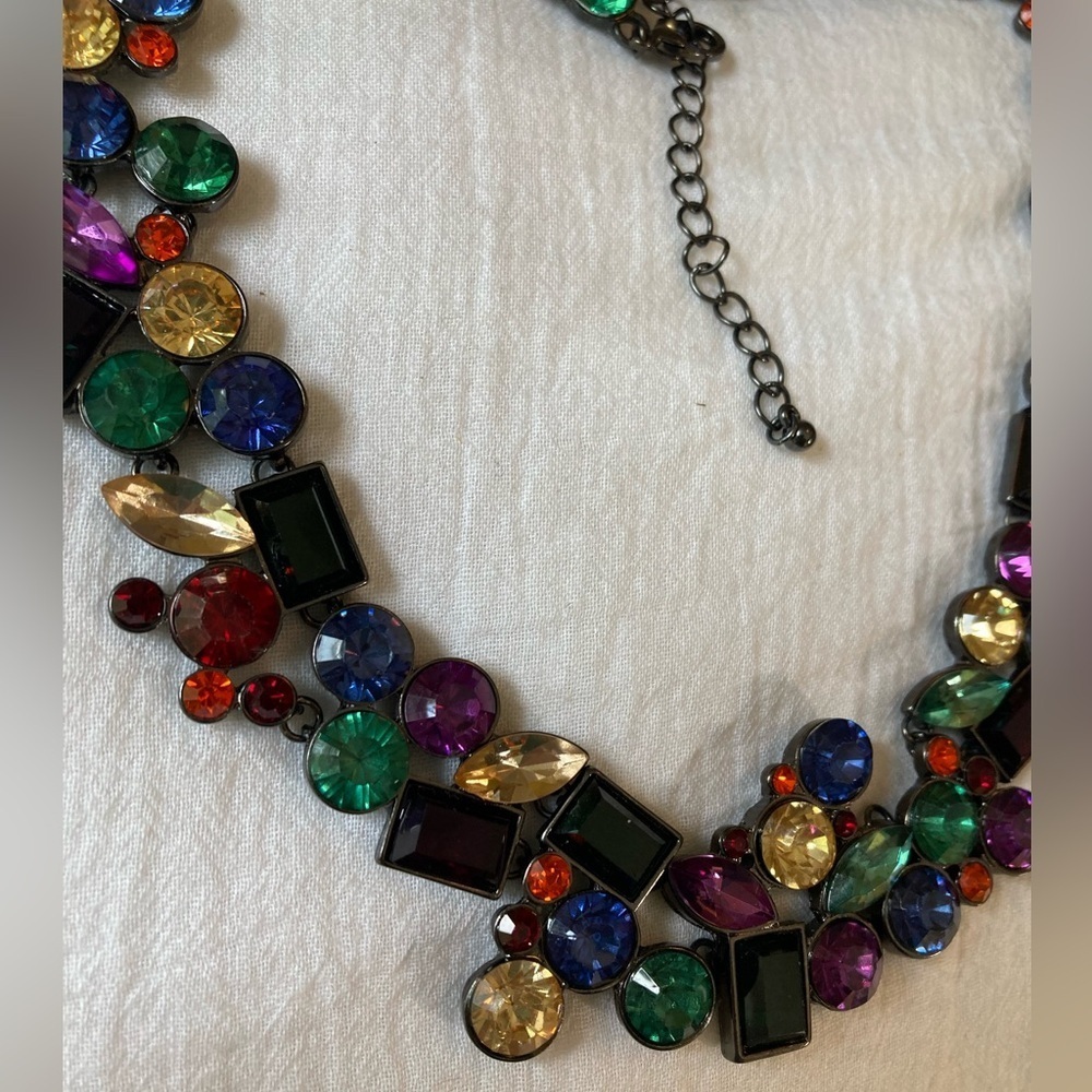 Multi Colored Rainbow Stones Statement Necklace - image 6
